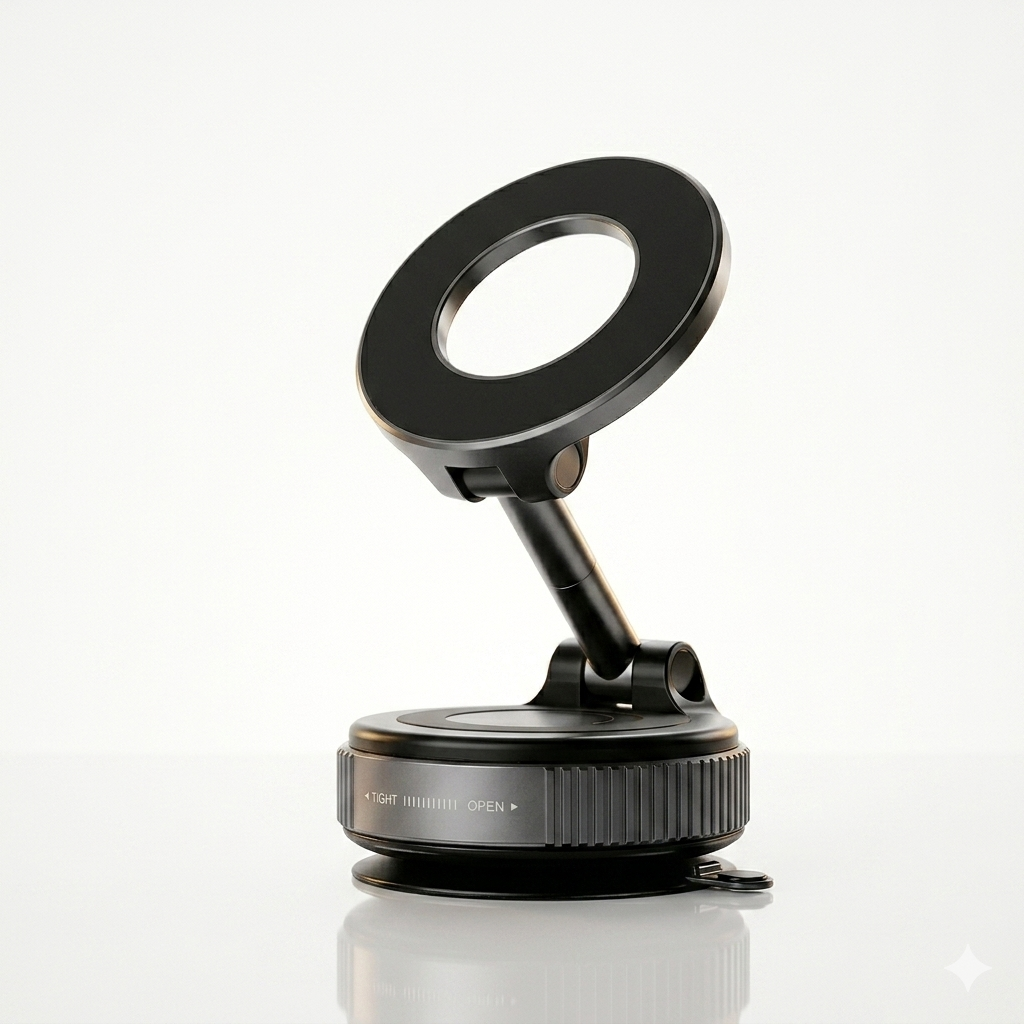 Car phone holder with vacuum absorption and magnetic suction, for in-car navigation.