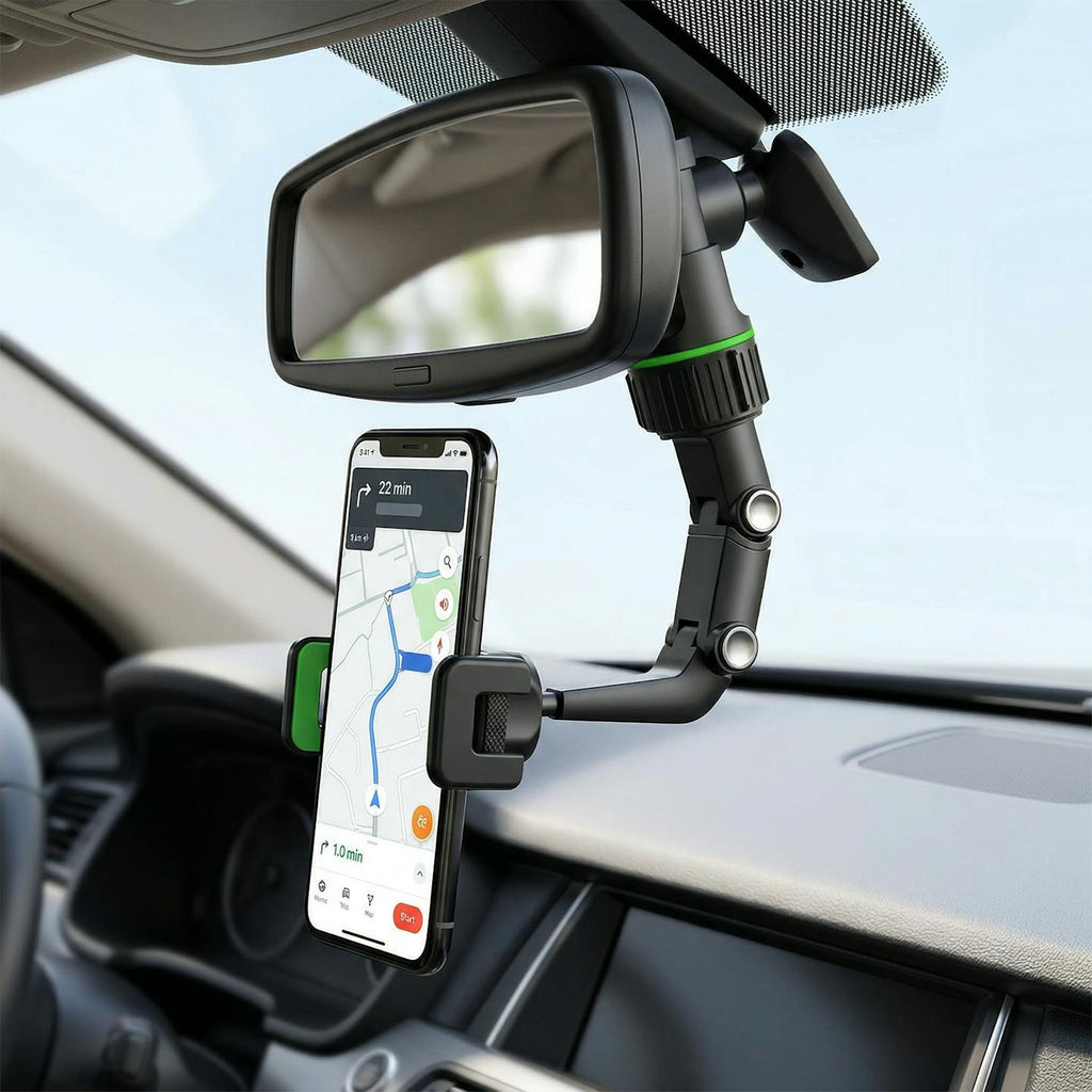 Rearview Mirror Phone Holder 360° Rotatable and Retractable Car Phone Mount Multifunctional Rear View Mirror Holder for All Car