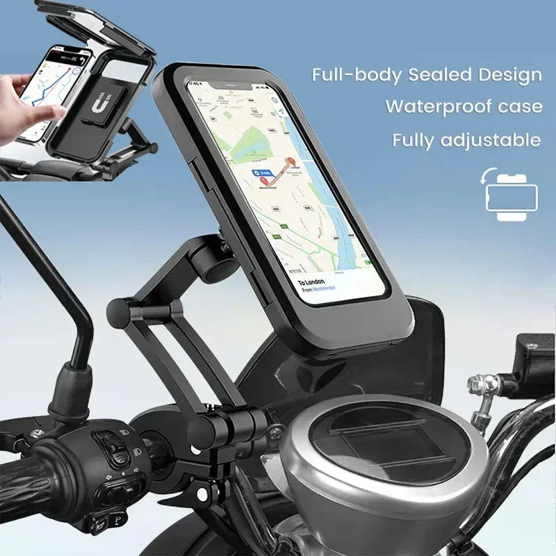 360° Rotating Waterproof Anti-Shock Bike Motorcycle Handlebar Phone Mount Touchscreen