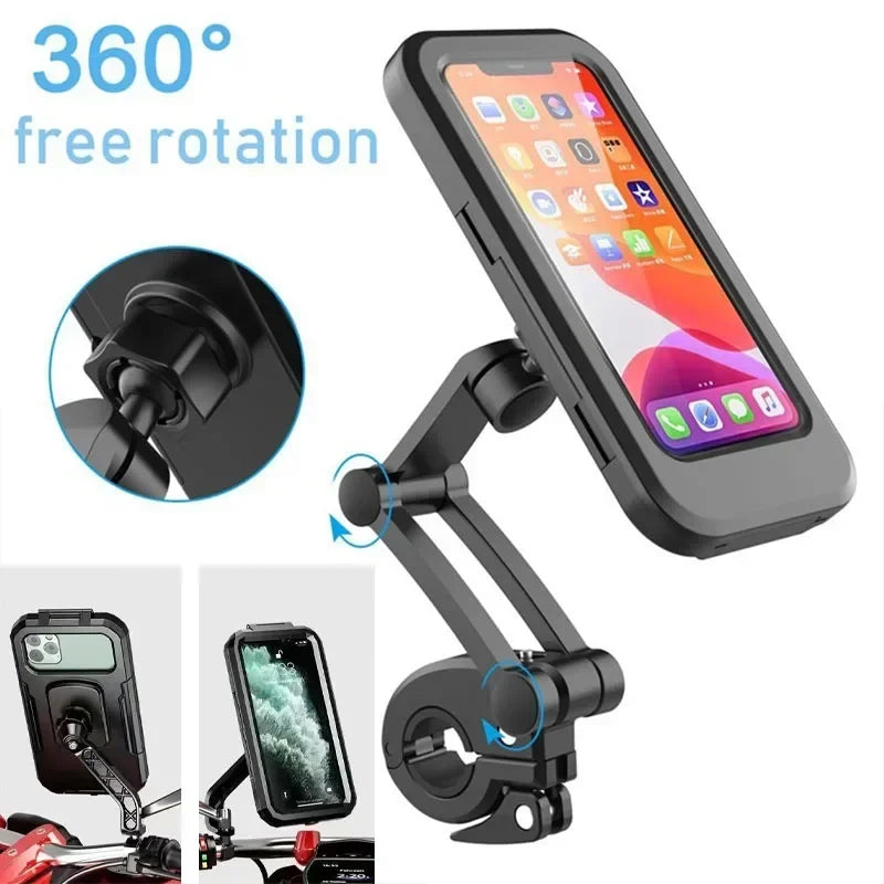 360° Rotating Waterproof Anti-Shock Bike Motorcycle Handlebar Phone Mount Touchscreen