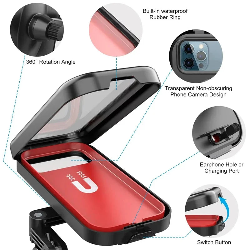 Waterproof Bicycle Mobile Phone Holder Motorcycle Stands 360°Swivel Adjustable Universal  Bike Holder for 4.7-6.8" Mobile Phone