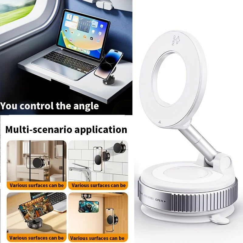 Car phone holder with vacuum absorption and magnetic suction, for in-car navigation.