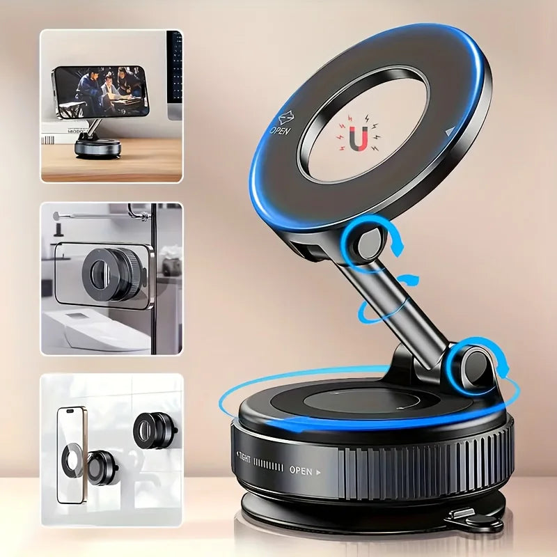 Car phone holder with vacuum absorption and magnetic suction, for in-car navigation.